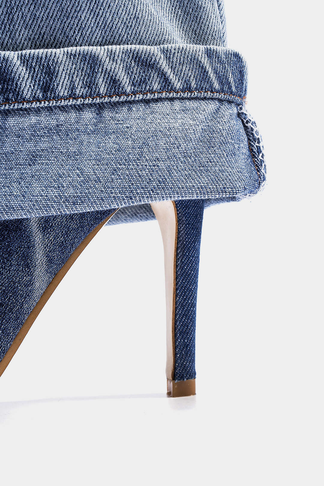 Bong Bag Light Wash Blue Denim Mid-Calf Boots