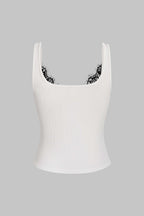 Bong Bag White Lace Patchwork Tank Top