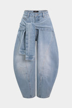Bong Bag Light Wash Blue Tie-Up Barrel Jeans