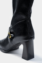 Bong Bag Black Square-Toe Zip Ankle Boots