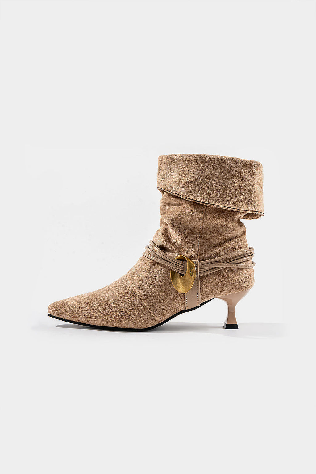 Bong Bag Khaki Suede Metallic-Detail Ankle Boots