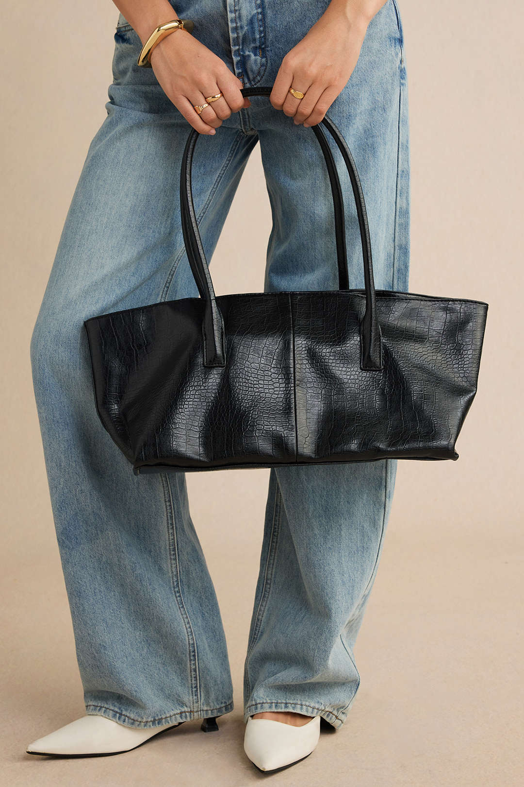 Bong Bag Black Structured Faux Leather Shoulder Bag
