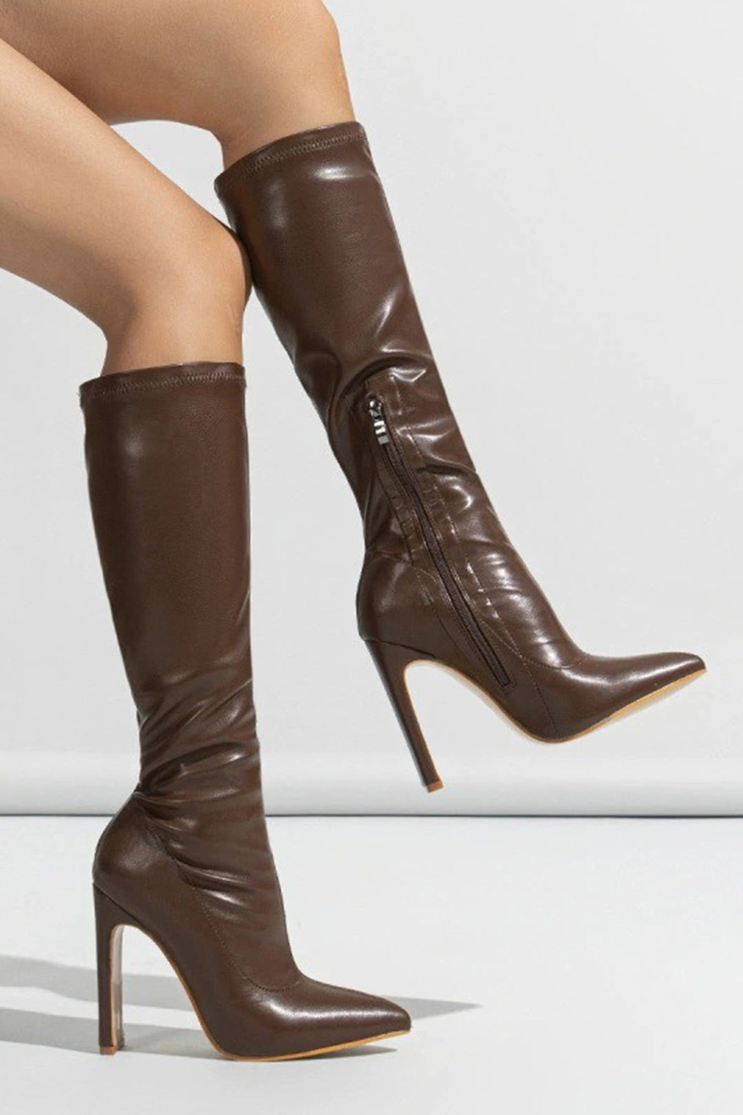 Bong Bag Pointed Toe Zipper Knee-High Boots