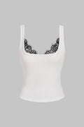 Bong Bag White Lace Patchwork Tank Top