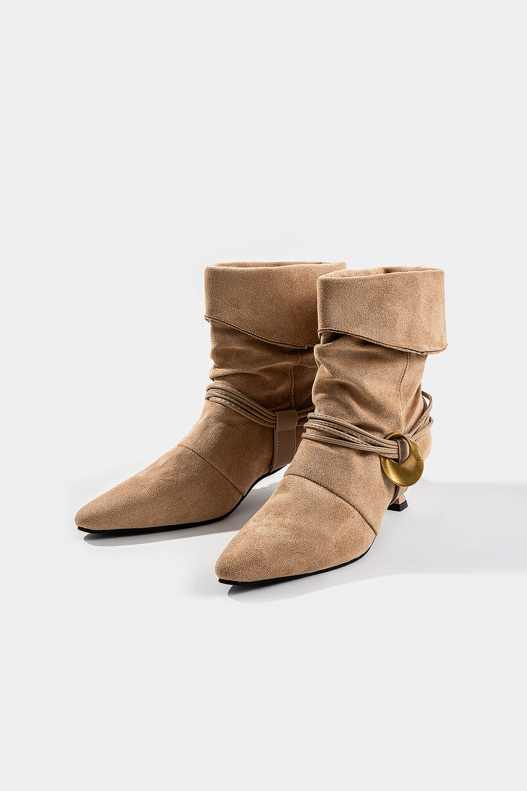 Bong Bag Khaki Suede Metallic-Detail Ankle Boots