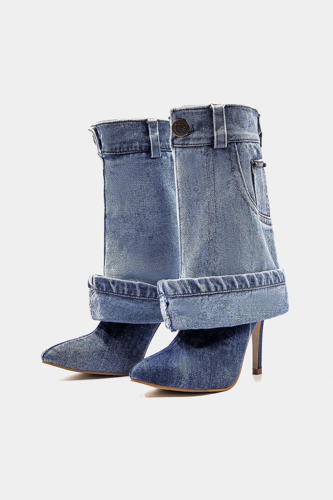 Bong Bag Light Wash Blue Denim Mid-Calf Boots